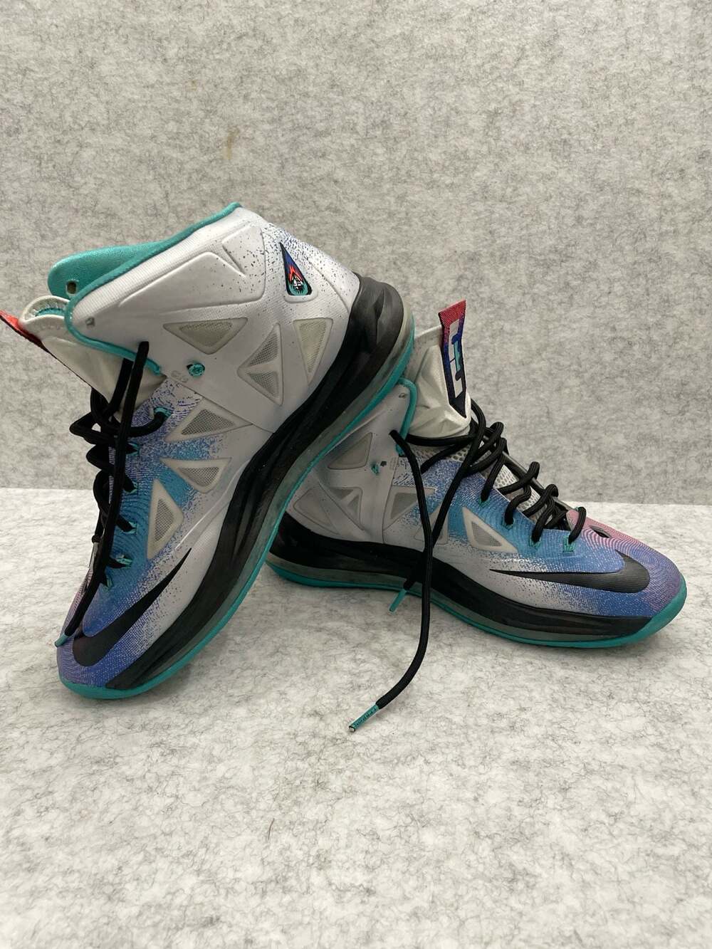 Nike LeBron 10 X Pure Platinum Re-Entry Blue Teal 541100-008 Men's Size 10.5